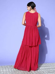 Pleated Mukaish Kurta with Sharara - Inddus.com