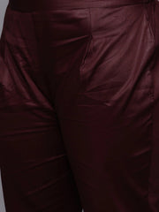 Plus Size Burgundy & White Embroidered Straight Kurta with Trousers Dupatta - Inddus.com