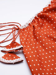 Polka Dots Printed One Shoulder Ethnic Party Dress - Inddus.com