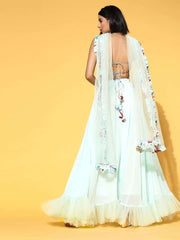 Powder Blue Lehenga with Blouse and Net Dupatta - Inddus.com