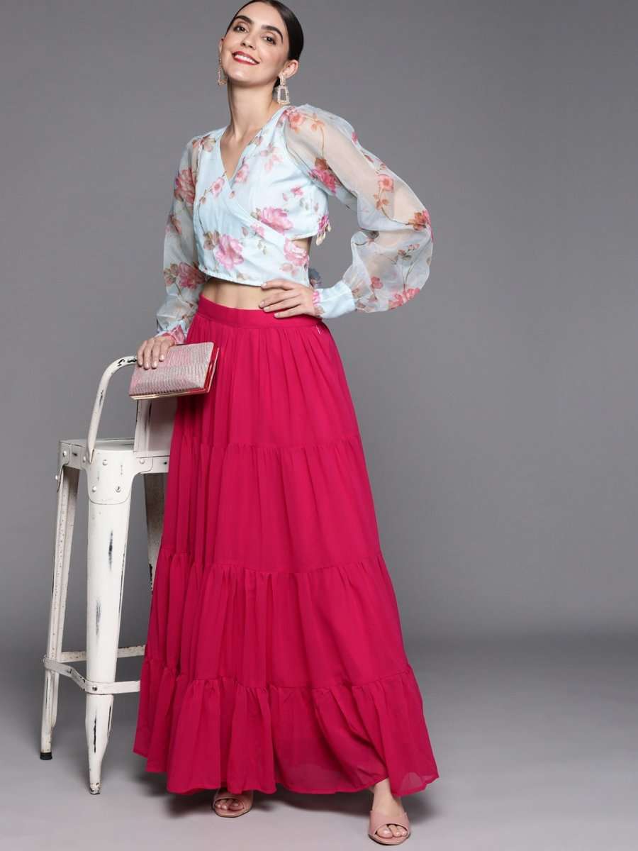 PowderBlue and magenta Organza Co-Ords - Inddus.com