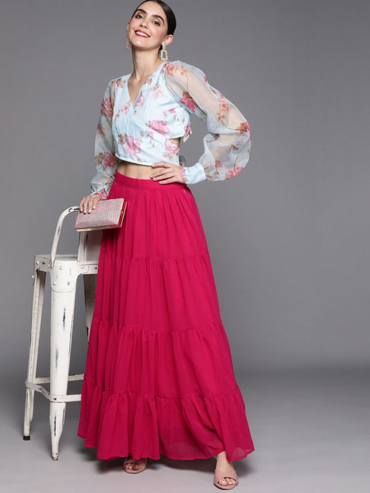 PowderBlue and magenta Organza Co-Ords - Inddus.com