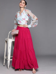 PowderBlue and magenta Organza Co-Ords - Inddus.com