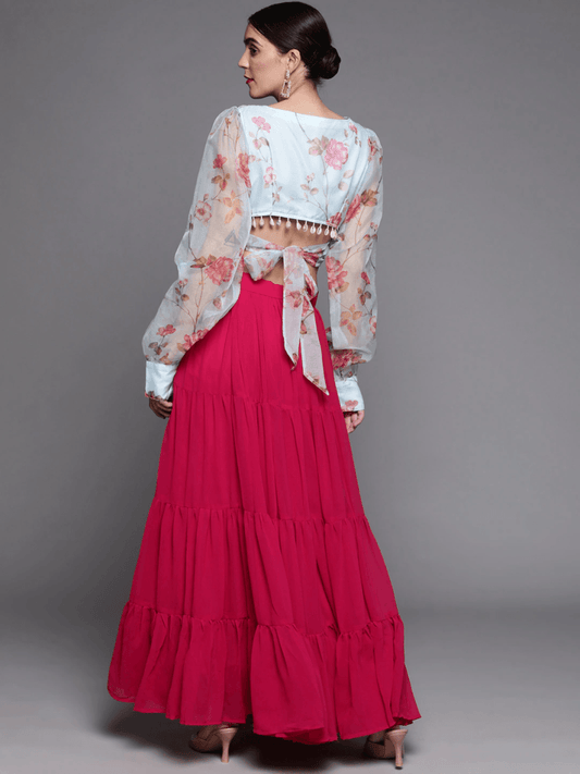 PowderBlue and magenta Organza Co-Ords - Inddus.com