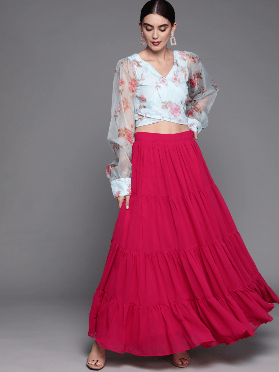 PowderBlue and magenta Organza Co-Ords - Inddus.com