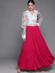 PowderBlue and magenta Organza Co-Ords - Inddus.com