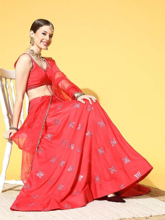 Pretty Pink Embroidered Semi-stitched Lehenga Choli With Dupatta - Inddus.com
