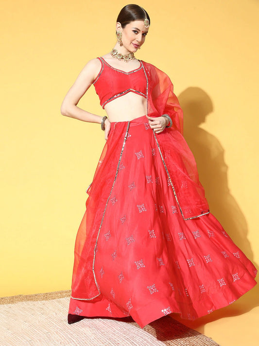 Pretty Pink Embroidered Semi-stitched Lehenga Choli With Dupatta - Inddus.com