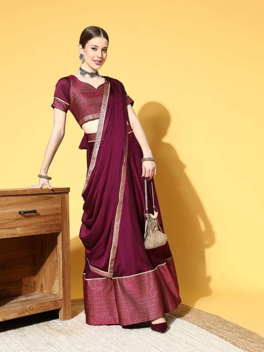 Pretty Purple Woven Design Semi-stitched Lehenga Choli With Dupatta - Inddus.com
