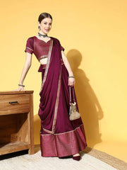Pretty Purple Woven Design Semi-stitched Lehenga Choli With Dupatta - Inddus.com