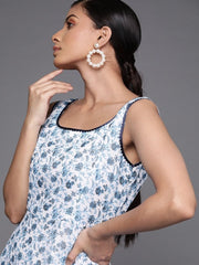 Printed Blue Georgette and Net Partywear Gown Dress - inddus-us