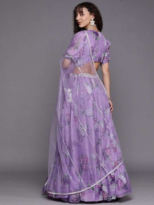 Printed Unstitched Lehenga & Blouse With Dupatta - Inddus.com