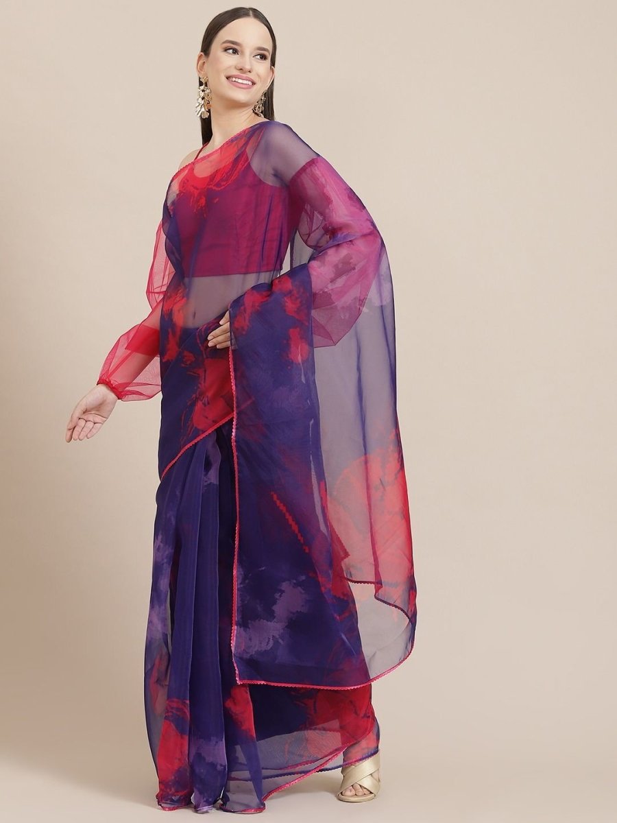 Purple and Pink Floral Digital Print Saree - Inddus.com