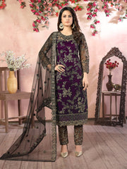Purple Embroidered Festive Wear Straight Cut Suit - Inddus.com