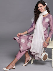 Purple Embroidered Kurta with Trouser and Dupatta - Inddus.com
