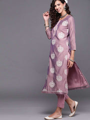 Purple Embroidered Kurta with Trouser and Dupatta - Inddus.com