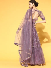Purple Embroidered Lehenga with Blouse and Dupatta - Inddus.com