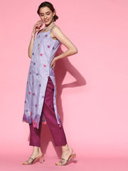 Purple Embroidered Organza Kurta with Pants and Dupatta - Inddus.com