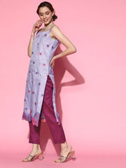 Purple Embroidered Organza Kurta with Pants and Dupatta - Inddus.com