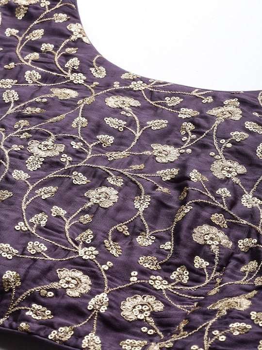 Purple Embroidered Semi-Stitched Lehenga & Unstitched Blouse With Dupatta - Inddus.com