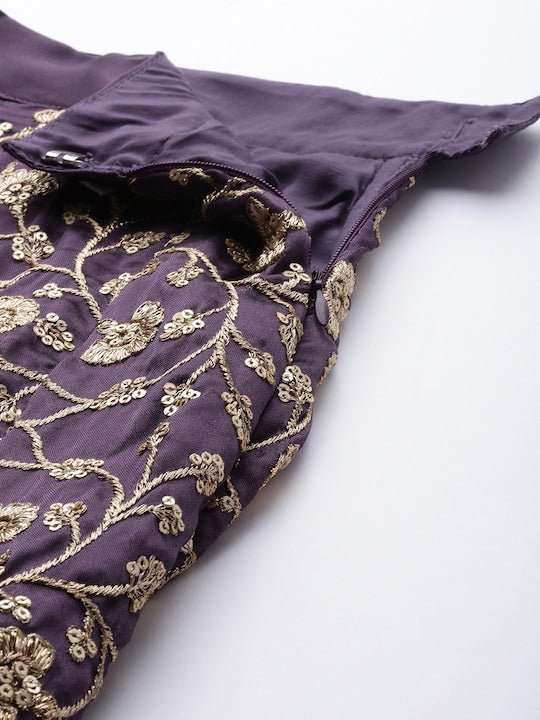 Purple Embroidered Semi-Stitched Lehenga & Unstitched Blouse With Dupatta - Inddus.com