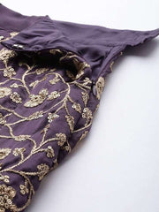 Purple Embroidered Semi-Stitched Lehenga & Unstitched Blouse With Dupatta - Inddus.com