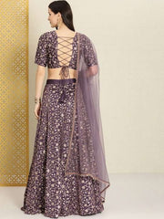 Purple Embroidered Semi-Stitched Lehenga & Unstitched Blouse With Dupatta - Inddus.com