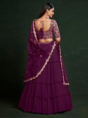 Purple Georgette Embroidered Lehenga Choli - Inddus.com
