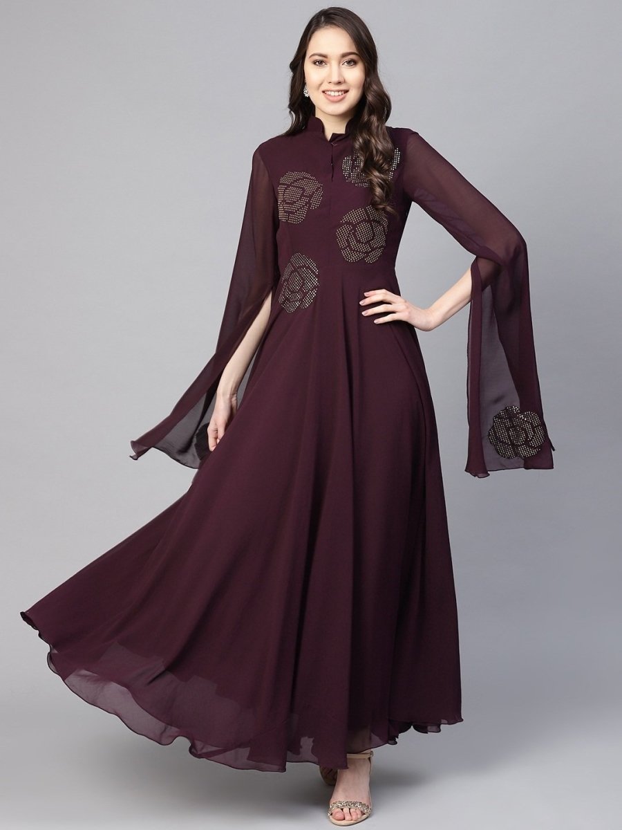 Purple Georgette Partywear Dress - inddus-us