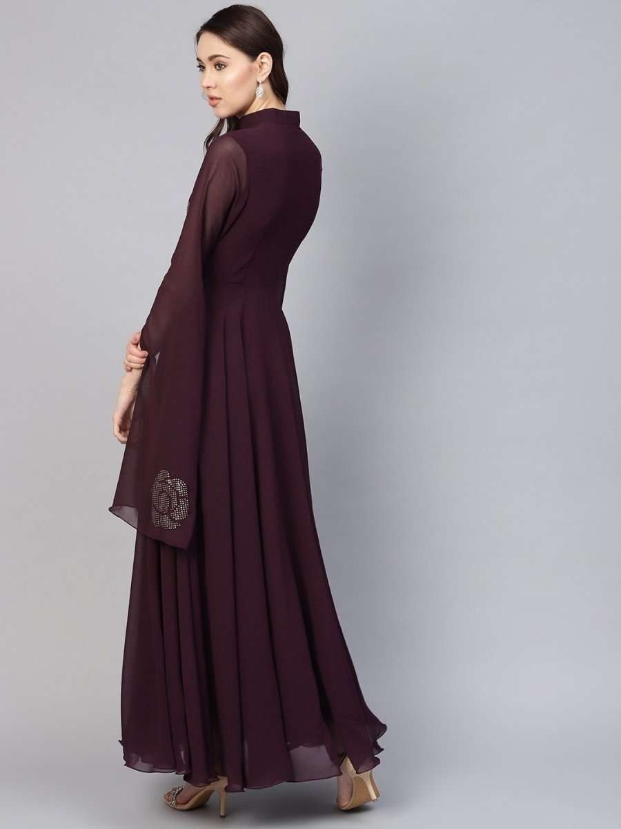 Purple Georgette Partywear Dress - inddus-us