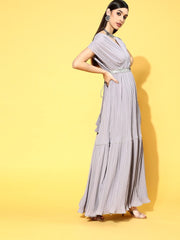 Purple Georgette Partywear Solid Dresses - Inddus.com