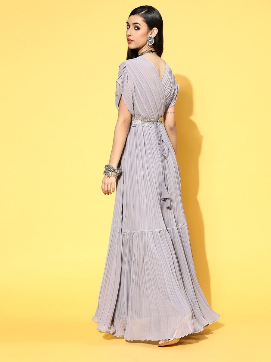 Purple Georgette Partywear Solid Dresses - Inddus.com