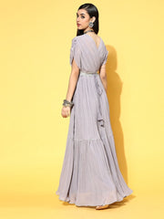 Purple Georgette Partywear Solid Dresses - Inddus.com