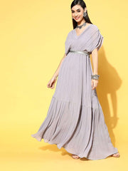 Purple Georgette Partywear Solid Dresses - Inddus.com