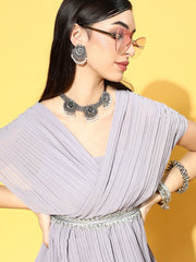 Purple Georgette Partywear Solid Dresses - Inddus.com