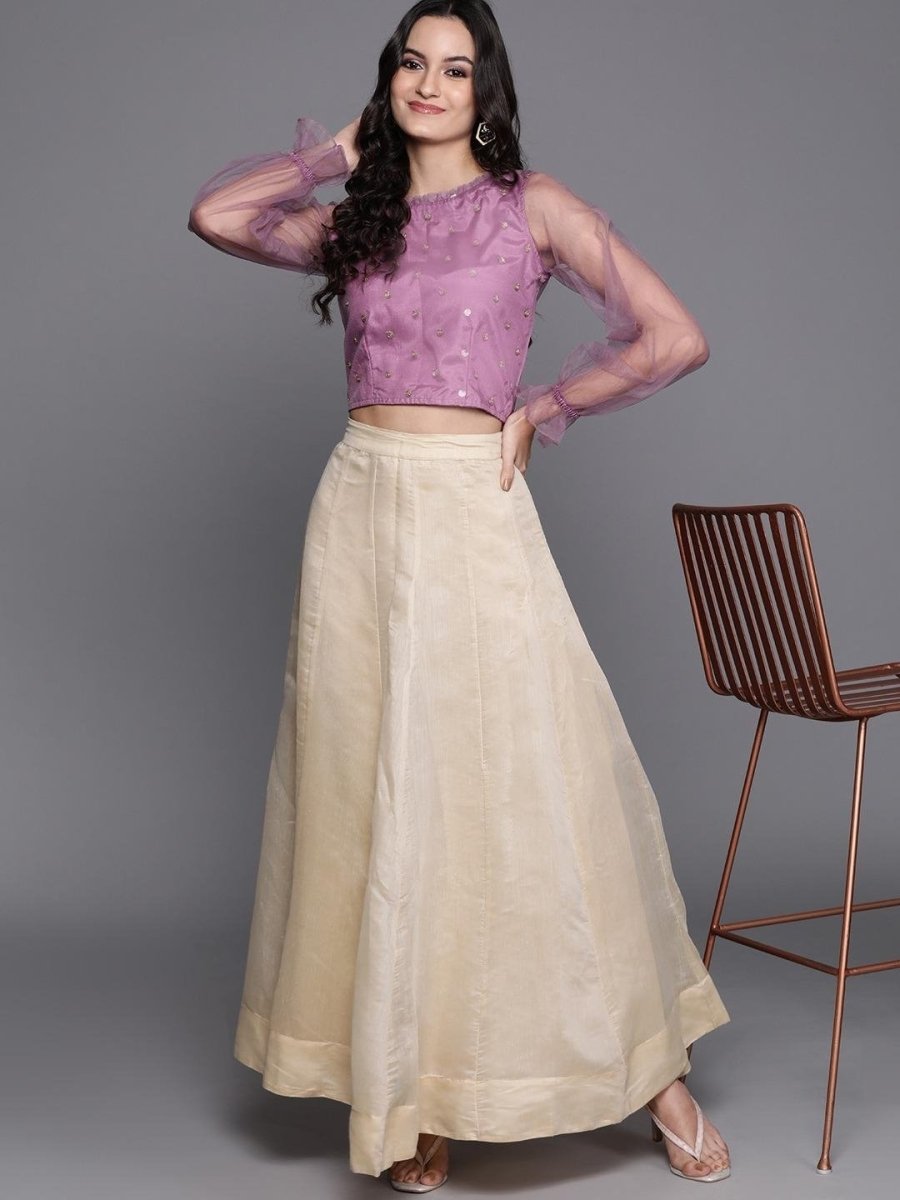 Purple Net Self Design Crop Top - inddus-us