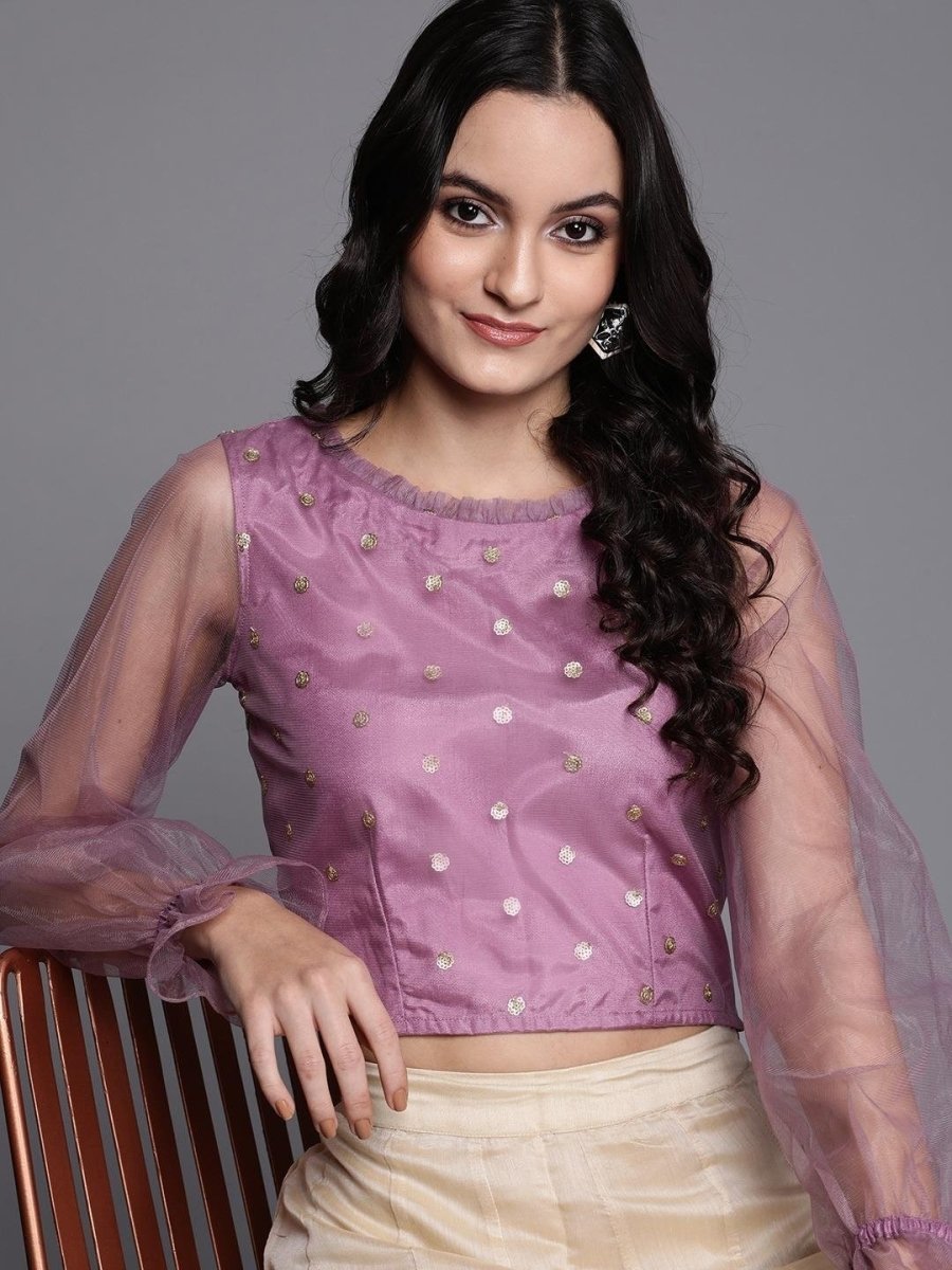 Purple Net Self Design Crop Top - inddus-us