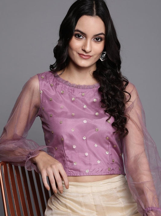 Purple Net Self Design Crop Top - inddus-us
