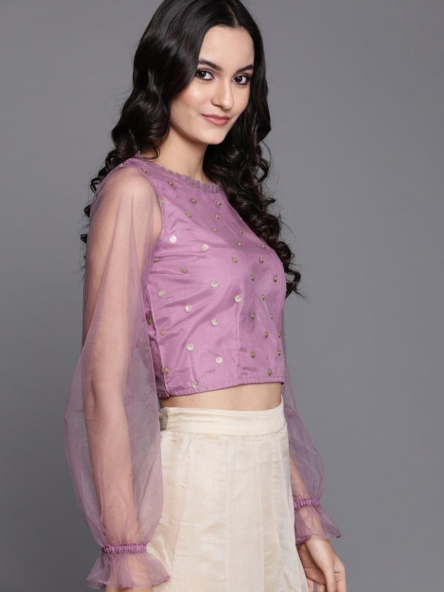 Purple Net Self Design Crop Top - inddus-us