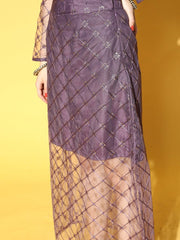 Purple Net Sequinned Embroidered Co-ords Set - Inddus.com