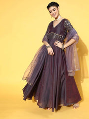 Purple Party wear Kurta With Dupatta - Inddus.com