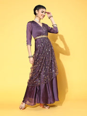Purple Poly Silk Partywear Self Design Dresses - Inddus.com