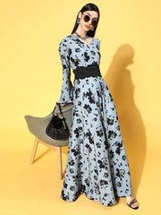 Purple Polyester Partywear Floral Dresses - Inddus.com