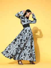 Purple Polyester Partywear Floral Dresses - Inddus.com