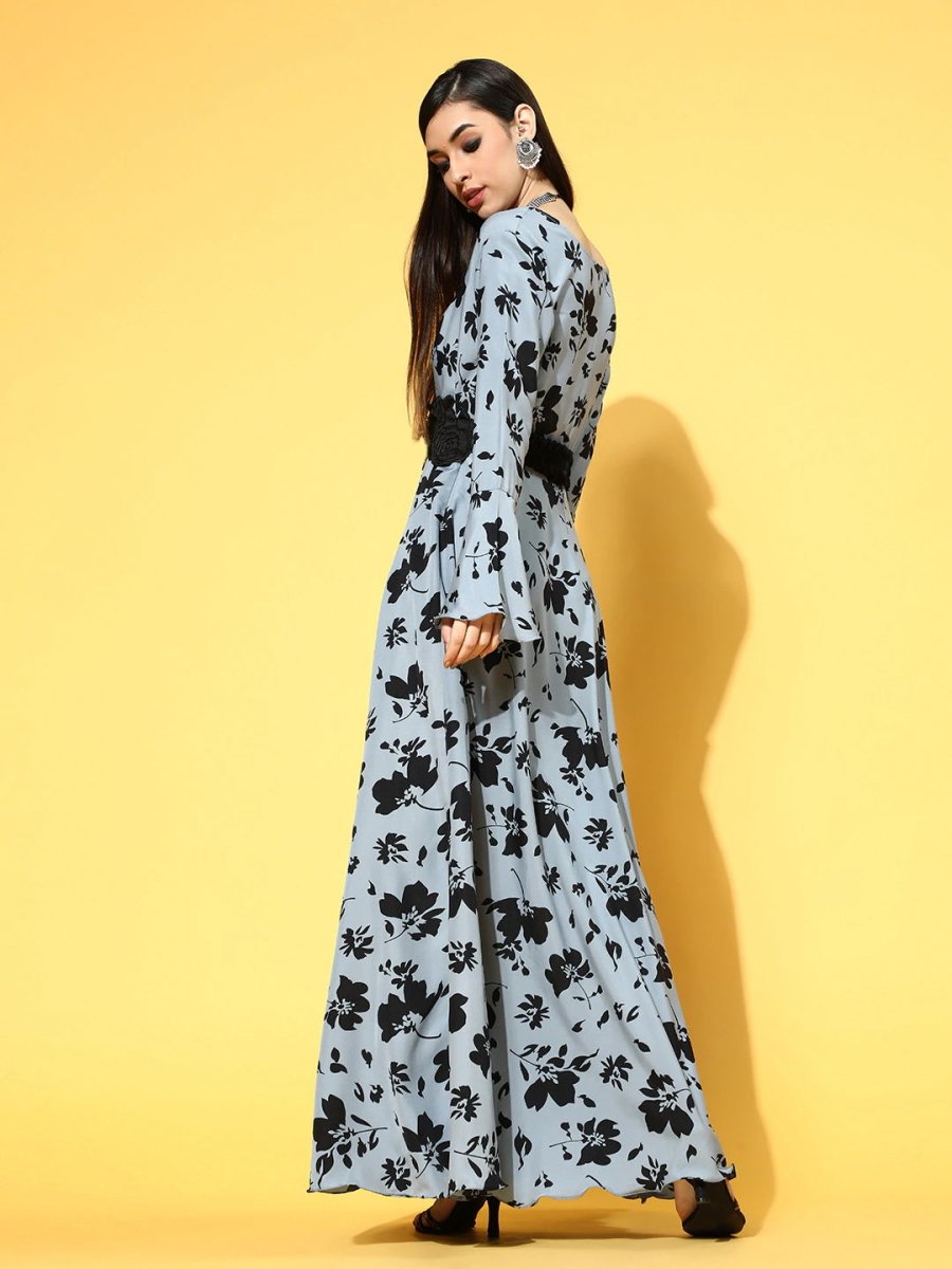 Purple Polyester Partywear Floral Dresses - Inddus.com