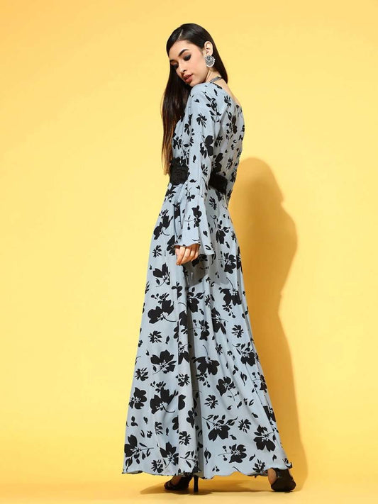 Purple Polyester Partywear Floral Dresses - Inddus.com