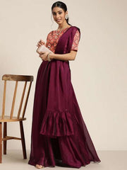 Purple & Red Printed Semi-Stitched Lehenga with Unstitched Blouse & Dupatta - Inddus.com