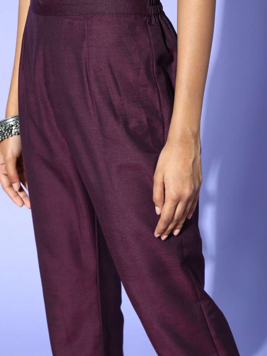 Purple Satin Batwing Sleeves Kurta Set - Inddus.com