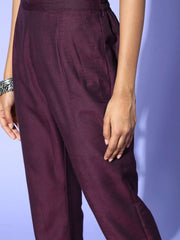 Purple Satin Batwing Sleeves Kurta Set - Inddus.com