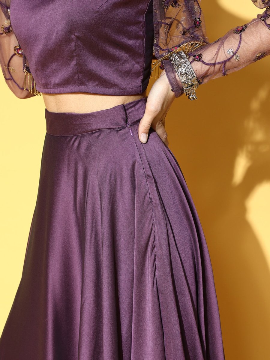 Purple Solid Skirt with Top and Embroidered Jacket - Inddus.com